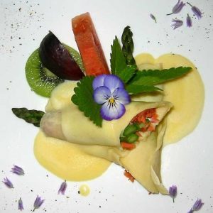 Sockeye Salmon & Asparagus Crepe, Chantilly-Sauce